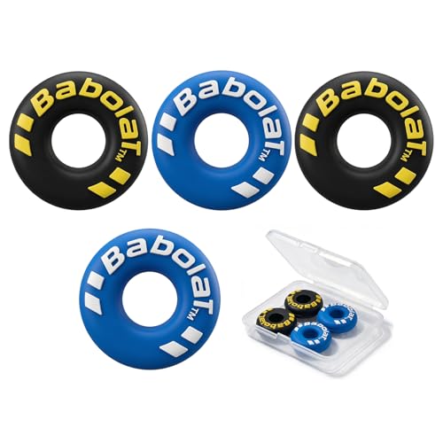 4-Pack Tire-Shaped Tennis Racket Vibration Dampener - Shock Absorbers for Racquet Strings, Reduces Vibration, Noise and Arm Strain for Pain Relief - Durable Rubber, Easy to Install (2 Black,2 Blue)