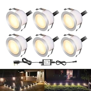 INDARUN Warm White Led Decking Lights Waterproof IP67 1W Ø45MM – Lighting for Terrace/Patio/Path/Wall/Garden/Decoration, 6 Packs