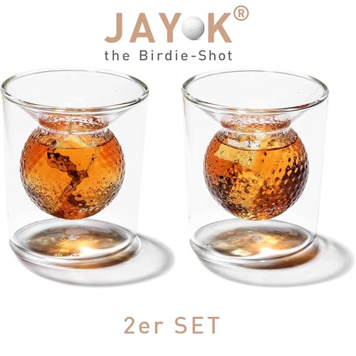 JAY K Golf Shotglas 5cl – 3D Golfball Design im Glas – Doppelwandiges Schnapsglas – premium Geschenk für Golfer Männer Frauen & Golf-Fans – Golfshots Geschenkidee Zubehör, 2 St.