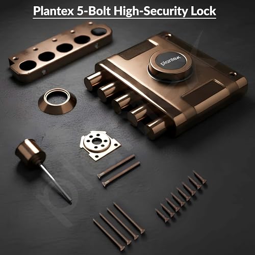 Image of Plantex Stainless Steel Deadbolt Lock /Pentabolt Main Door Lock /5-Point Security Door Lock Set with Anti Theft Mechanism - 5 Years of Warranty (PVD Rose Gold)