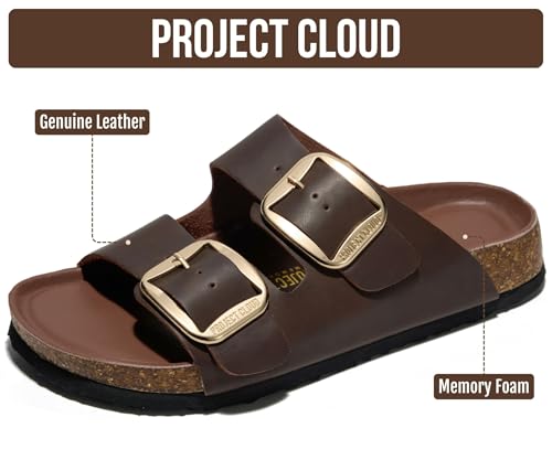 Image of Project Cloud 100% Genuine Leather Flat Sandals for Women 2026 Comfortable Beach Essentials Womens Sandals Memory Foam Vacation Essentials Slides for Women Footwear (Santorini)