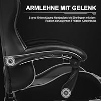 GTPLAYER Bürostuhl Gaming Stuhl Massage Gaming Sessel Ergonomischer Gamer Stuhl mit Fußstütze, Kopfstütze Massage-Lendenkissen, Gepolstert Gaming Chair, Drehsessel Kunstleder-weiß – Ansicht 6