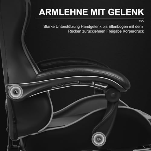 GTPLAYER Gaming Stuhl Bürostuhl Massage Gaming Sessel Ergonomischer Gamer Stuhl mit Fußstütze, Massage-Lendenkissen, Gepolstert Gaming Chair, Drehsessel, 150KG, weiß