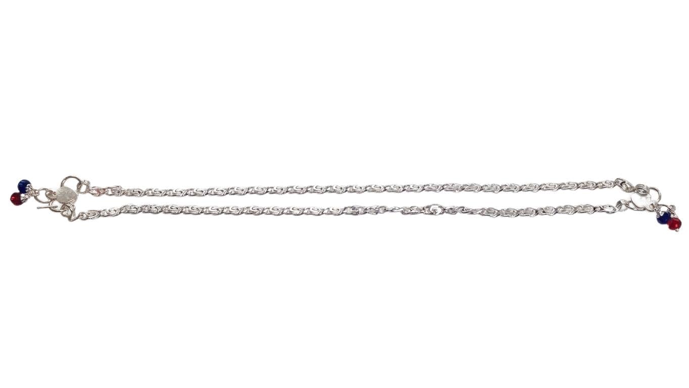 Silver Anklet Pair with Red and Blue Beads, Scroll Chain-image-49