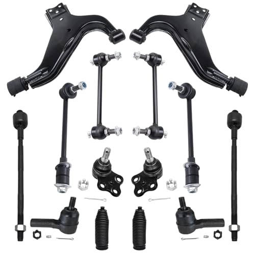 Image of Detroit Axle - Front 14pc Suspension Kit for 1996-2004 Nissan Pathfinder Infiniti QX4, 2 Lower Control Arms 2 Ball Joints 4 Front & Rear Sway Bars 4 Outer & Inner Tie Rods 2 Boots Replacement