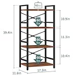 Yoobure 4 Tier Bookshelf - Small Book Shelf Industrial Bookcase, Narrow Book Case Book Storage Organizer for CD/Movie/Book, Bookshelves for Bedroom Office Living Room Berry Brown - Image 3