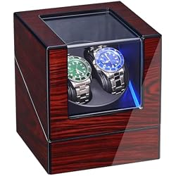 ANWBROAD Watch Winder for Automatic Watches Double Automatic Watch Winder | Super Quiet Motor, Flexible Watch Pillows LED Backlight Wooden Watch Winder Box, 4 Modes Battery or Type-C Adapter UJWW001Y