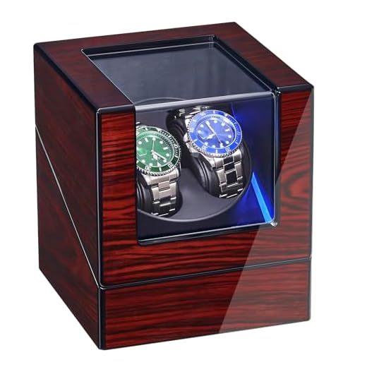 ANWBROAD Watch Winder for Automatic Watches Double with Super Quiet Motor Flexible Watch Pillows LED Backlight Wooden 5 Modes Battery or Type-C Adapter UJWW001Y