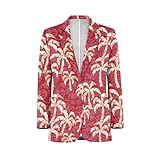 Men's Polyester Blazer Red Palm Tree Hawaiian Long Sleeve Slim Fit Casual Sport Coat One Button Suit Jacket with Pocket
