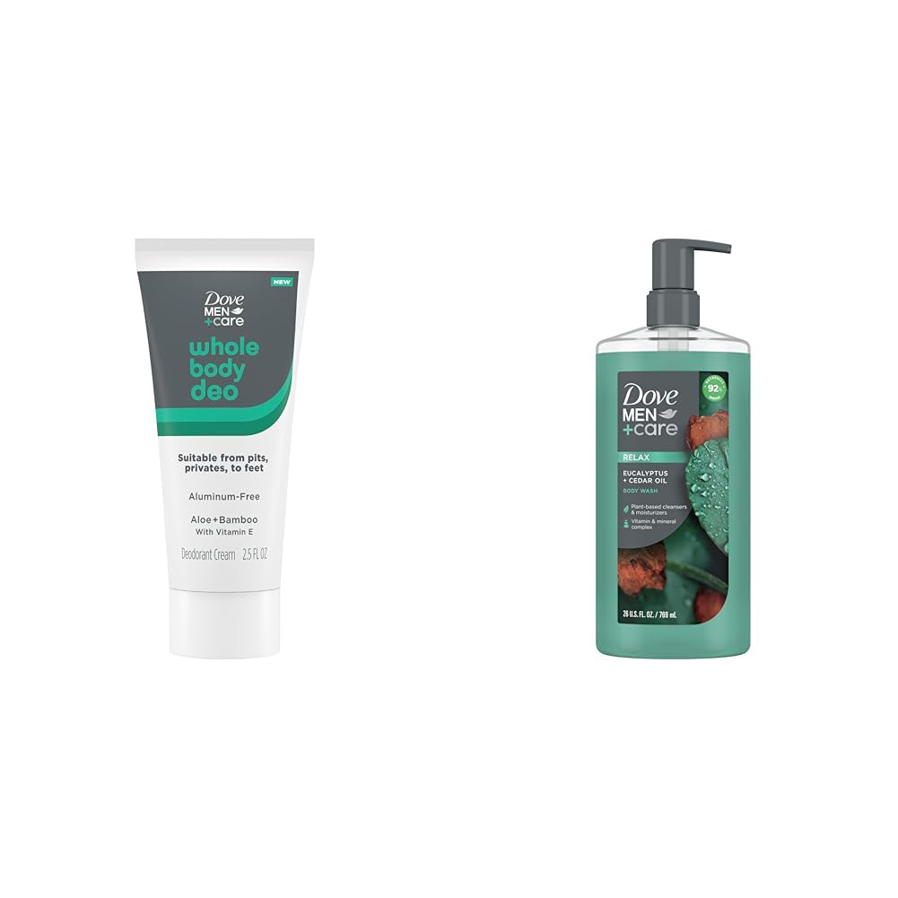 Dove Men+Care Whole Body Deodorant Cream with Body Wash Eucalyptus Cedar Oil Plant Powered 2 Items