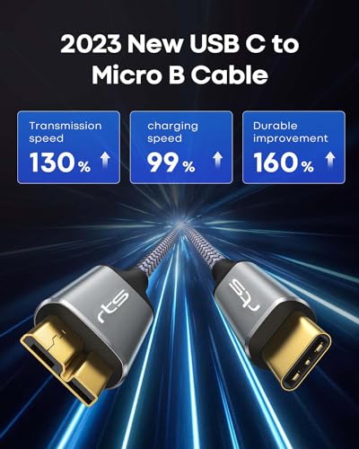 Image of rts Micro B To USB C External Hard Disk Drive USB Cable HDD USB Cable (0.5M /1.5 Ft) USB 3.1 /10 Gbps Compatible For Wd /Seagate /Hitachi /Lacie /Toshiba /Macbook Pro /Air /iPad /Tablet /iPhone 15 Series (Grey)