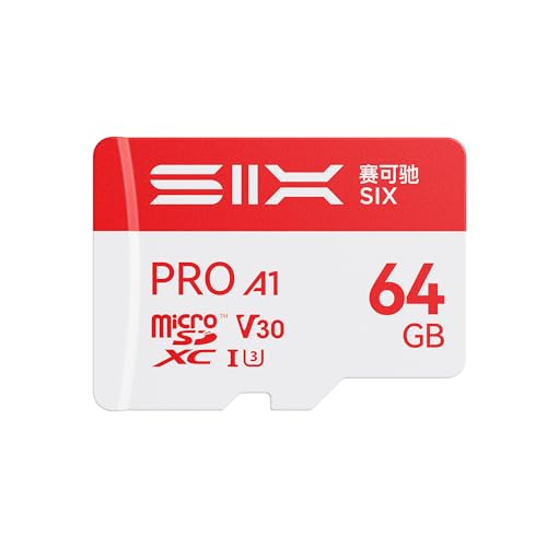 SIX M100 64GB Micro SD�J�[�h �ő�Ǎ����x100MB/s - A1, U3, V30 4K UHD�Ή� microSDXC �t���b�V���������[�J�[�h 64GB (�A�_�v�^�[�t��),Android�X�}�z�A�^�u���b�g�A�h���C�u���R�[�_�[�A