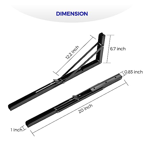 Image of Ravinte -2 Pack 20 Inch Folding Shelf Brackets - Matte Black, Heavy Duty Collapsible Brackets for Tables and Benches - Space-Saving Design
