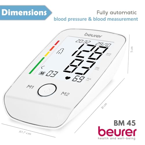 Beurer BM45 - Tensiómetro de brazo, indicador OMS, memoria 2 x 60 mediciones, color blanco - imagen 3