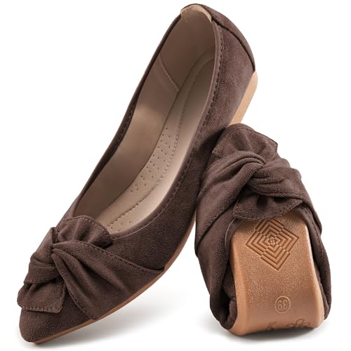 Image of Aomigoct Comfortable Dressy Flats for Women: Cushioned Insole & Lightweight for All-Day Office Comfort - Slip On & Foldable for Working Professional with Bow