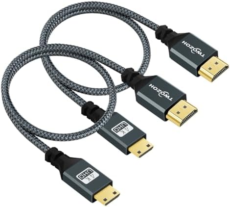 Twozoh Mini HDMI to HDMI Cable 1FT 2 Pack, Nylon Braided HDMI to Mini HDMI Support 3D/4K@60Hz 18Gbps/2160P/1080P for Nikon/Canon DSLR, Camcorder, Laptop, Tablet and Graphics/Video Card