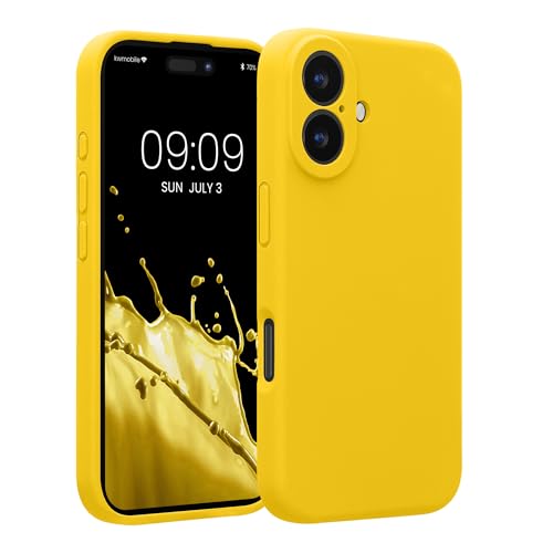 kwmobile Carcasa Compatible con Apple iPhone 16 Funda - Case TPU y Silicona con Interior de Microfibra - Suave Protector antigolpes para móvil - Amarillo chillón