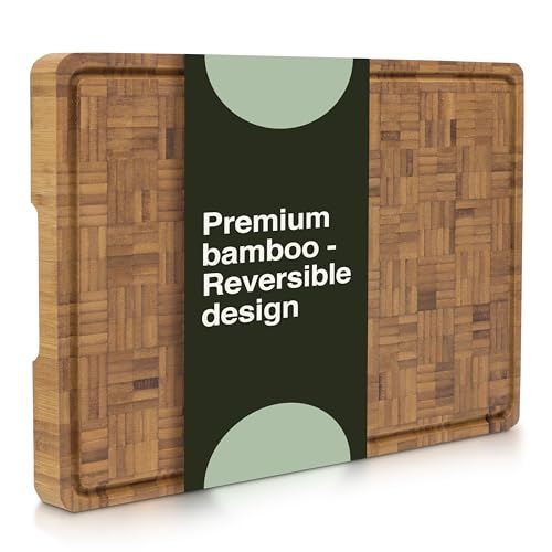Cactus & Cubby Premium Bamboo Cutting Board. Deluxe Deep Carbonised End Grain Wooden Cutting Board. 42 x 30 cm. Pre-Oiled Butcher Block for Prepping & Serving. Knife Friendly
