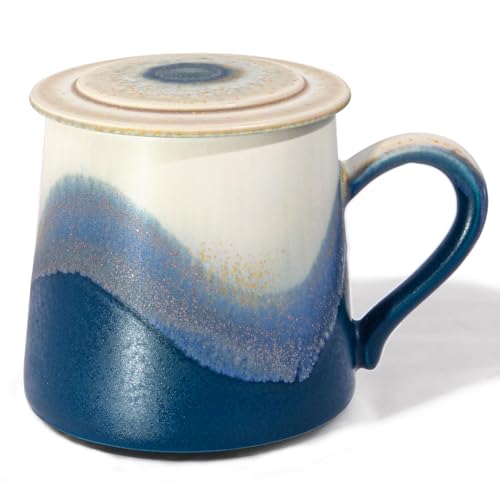 Taza de cerámica artesanal para café 11.2 OZ con tapa miniatura 2