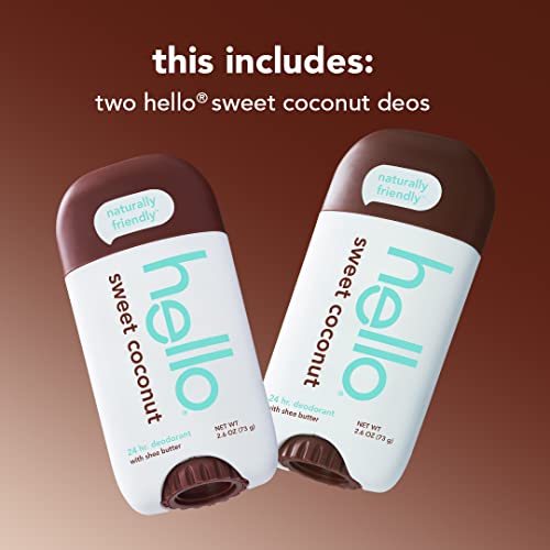 Hello Sweet Coconut Deodorant With Shea Butter For Women + Men, Aluminum Free, Baking Soda Free, Parabens Free, 24 Hour Odor Protection, 2.6 Ounce, 2 Pack #TOP2