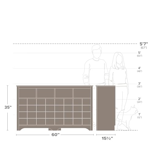 Image of Prepac White Console Table, Shoe Cabinet, Storage Cabinet with 32 Shoe Cubbies and 4 Large Storage Cubbies 15.5 inch D x 60 inch W x 35 inch H