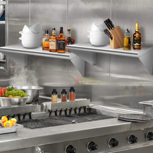 Hoccot Wall Stainless Steel Shelf, Heavy Duty Metal Shelf, Commercial Wall Mounted Floating Shelving For Kitchen, Restaurant, Food Truck, Garage, Laundry Room (2Pack-12“X36) #TOP6