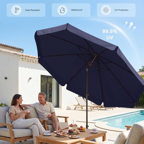 Image of ABCCANOPY 9ft Scalloped Patio Umbrella, Outdoor Table Umbrella with Tilt and Crank, Fiberglass Ribs Deck Umbrella for Patio, Pool, Garden, Picnic (Navy Blue)