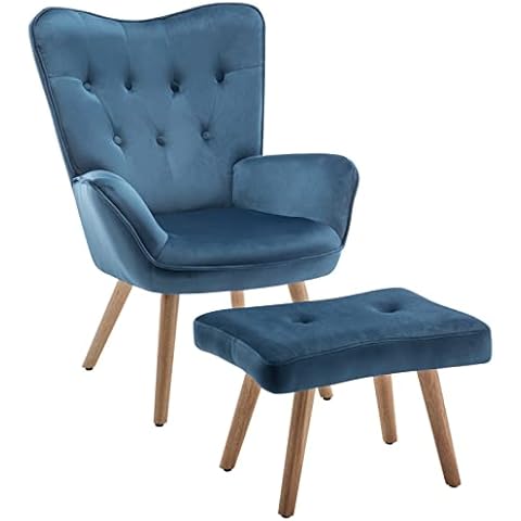 HollyHOME Velvet Armchair with Footstool Cover