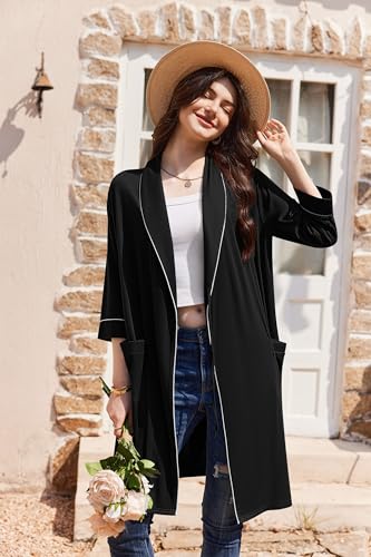 Ekouaer Women Robes Shawl Collar Bathrobe Short Kimono Robe Soft Knit Bathrobes Ladies Sleepwear with Pockets S-XXL4