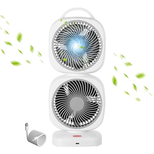 Ventilador personal USB, pequeño ventilador torre - Ventilador de escritorio portátil con doble cabeza,Ventilador de habitación pequeña oscilación de 350 grados para mesa, camping, exterior, 5