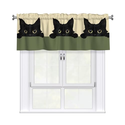 DZGlobal Cat Valance Curtains for Windows, Black Cats Design