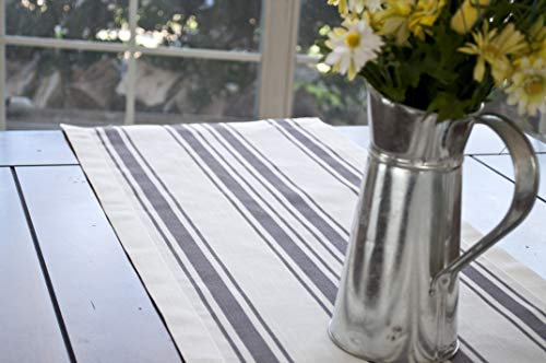 Spring And Summer Farmhouse Gray Stripes On Ivory Cotton Polyester Blend Table Runner, Dresser Scarf (14Wx90L) #TOP5