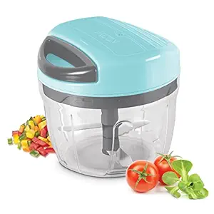 Milton Xpress Safe Chopper Big, 610 ml, Sky Blue | 3 Blades with Safety Cover for Effortlessly Chopping Vegetables and Fruits for Your Kitchen with Storage Lid | Onion | Anti - Skid Bottom Grip