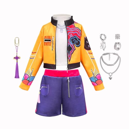 RUXINRUA Girls Cosplay Costume 3-13 Years Kids Lining Jacket Shorts 3PCS Uniform Outfits with Wig (5-6 years)