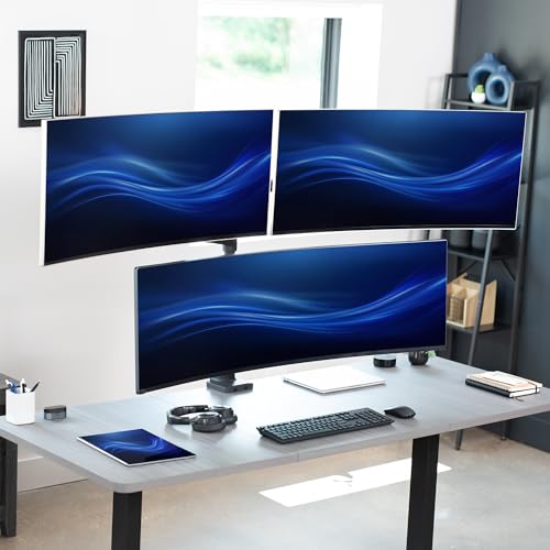 Image of VIVO Pneumatic Arm Triple Ultrawide Monitor Extra Tall Desk Mount for Up to 49 inch Screens, Heavy Duty Clamp, Holds 3 Ultra Wides Up to 44 lbs, Black, STAND-V300D