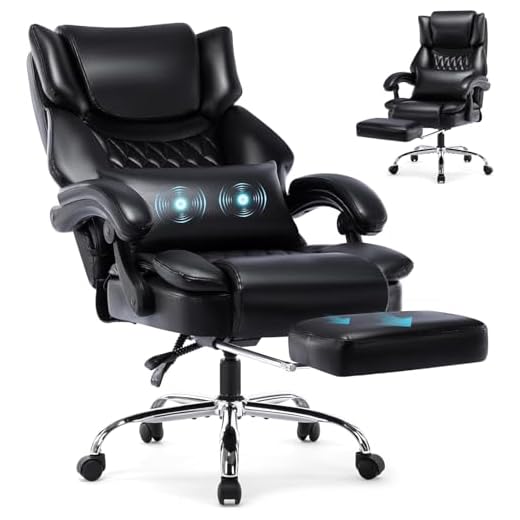 High Back Massage Reclining Office Chair with Footrest - Executive Computer Chair Home Office Desk Chair with Massaging Lumbar Cushion, Adjustable Angle, Breathable Thick Padding for Comfort (Black)