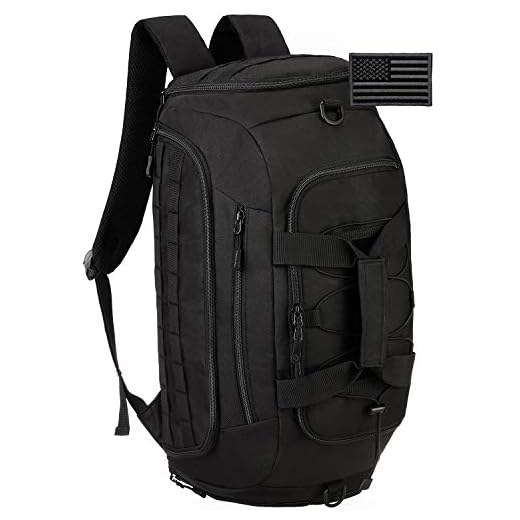 Protector Plus - Bolsa de lona táctica para hombres, mochila deportiva para gimnasio, militar, MOLLE, maleta para equipaje, viaje, acampada, al aire libre, mochila (cubierta de lluvia y parche incluidos), Negro, 45L