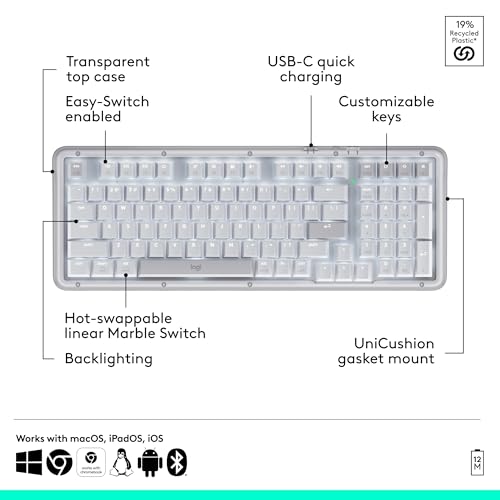 Logitech Alto Keys K98M Wireless Mechanical Gasket Keyboard - Off White - image 7