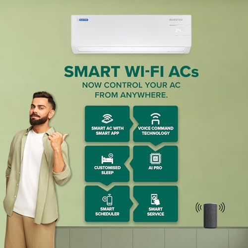 Image of Blue Star 1 Ton 3 Star, Wi-Fi Smart Inverter Split AC (Copper, Convertible 5 in 1 Cooling, Voice Command, Multi Sensors, Blue Fins, Self Diagnosis, IE312YNUS, White)