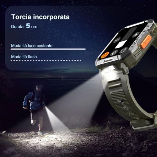 Blackview Smartwatch Uomo, Smartwatch Militare Uomo Fitness con Chiamate Bluetooth,2.01" Orologio Intelligente 112+ Modalità Sportive/900 mAh/Sonno/Cardiofrequenzimetro/Torcia/Bussola per Android IOS - Immagine 4