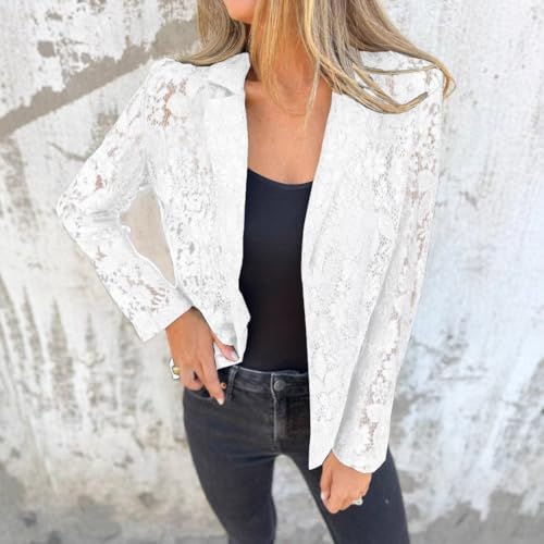 utcoco Women's Lightweight Casual Crochet Lace Blazers Y2k Sexy Hollow Out Blazer Jackets with Pockets2