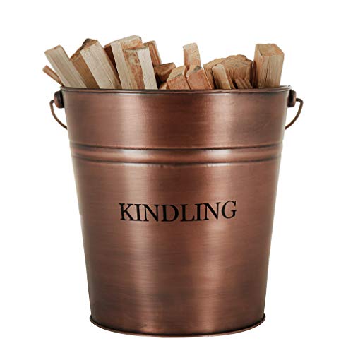 Large Copper 17L Kindling Log Fuel Scuttle Firepit BBQ Bucket D30cm