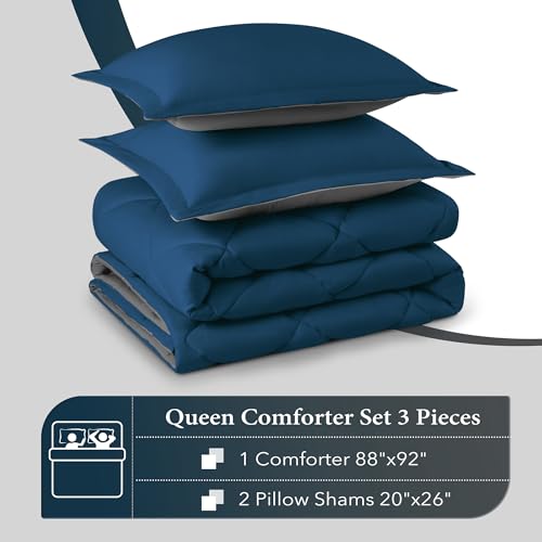 Image of downluxe Queen Comforter Set - Ocean and Grey Queen Comforter, Soft Bedding Sets for All Seasons -3 Pieces - 1 Comforter (88 inchx92 inch) and 2 Pillow Shams(20 inchx26 inch)