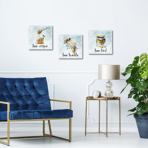 Lovehouse Honey Bee Canvas Wall Art Motivational Quote Bee Unique Bee Humble Bee Kind Poster Prints Framed Insect Wall Decor For Kids Bedroom Nursery Playroom 12X12Inchx3Panel #TOP2