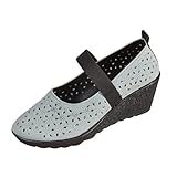 Generisch Zapatos casuales para mujer, modernos, huecos, banda elástica, tacón de cuña, cómodos, transpirables, para uso diario, azul claro, 38 EU