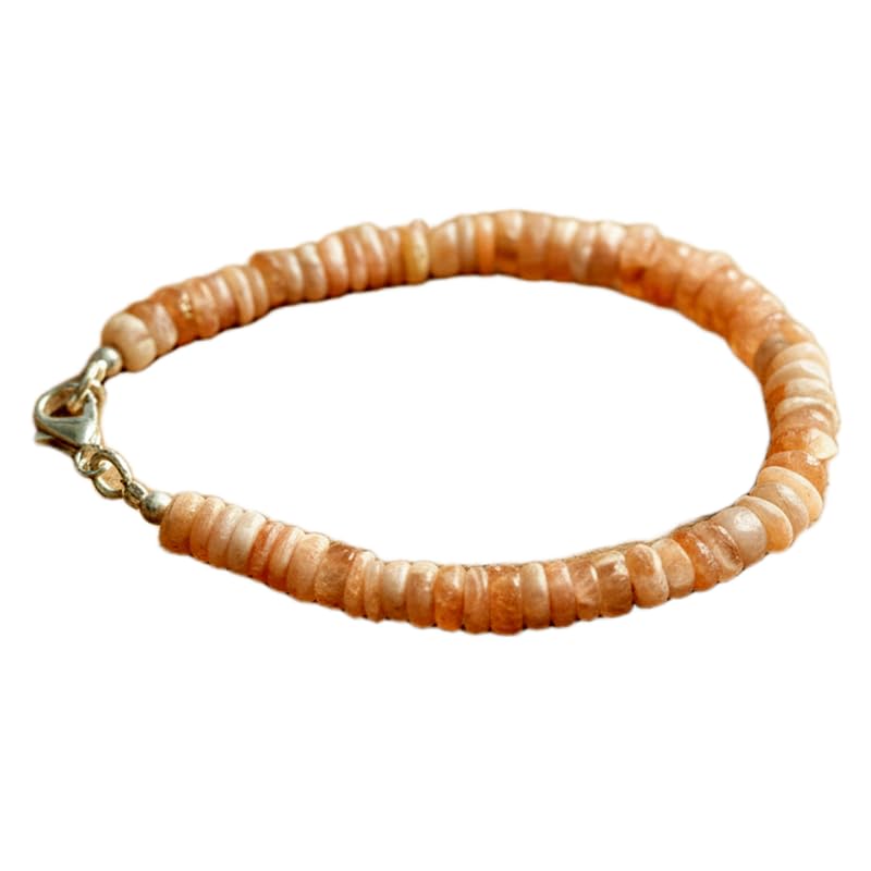 Bracelet pierre de lune pêche 4mm naturelle, bijou fait main facetté 18cm