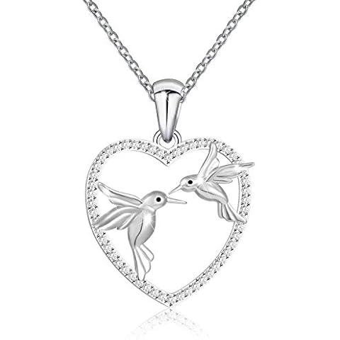 ACJNA 925 $terling Silver Hummingbird Pendant Necklace for Women,18"(Two hummingbird Heart Necklace) Cover