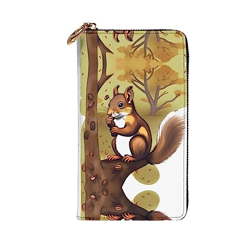 Leather Wallet 7.48 x 4.13 in - Stylish and Durable Wallet for Women with Multiple Compartments and Zipper Design Nut-eating squirrel Prints2