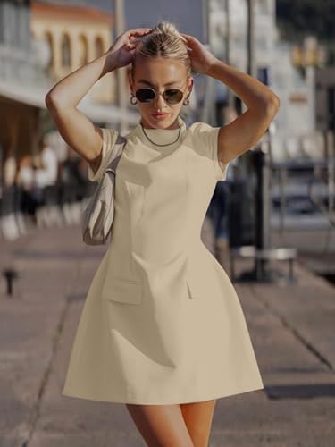 Image of DAAWENXI Women's Classy Mock Neck Cap Sleeve A Line Work Mini Dress | Business Professional,Graduation,Office Outfits,Elegant,Homecoming,Date Night,Cocktail,Funeral,Bodycon,Funeral,Short Dress
