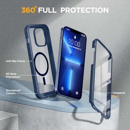 Image of Miracase for iPhone 13 Pro Case 6.1 inch,Full-Body Protection,Clear Bumper Case with Built-in 9H Tempered Glass Screen Protector,Military-Grade Drop Protection Outdoor Phone Case for 13 Pro,Dark Blue